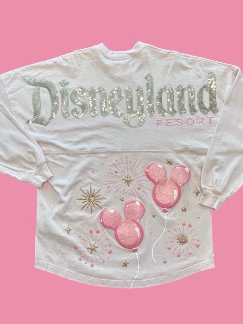 Disneyland Pink Spirit Jersey 2024 Mickey Balloons Sequined Logo NWOT ADULT XXL